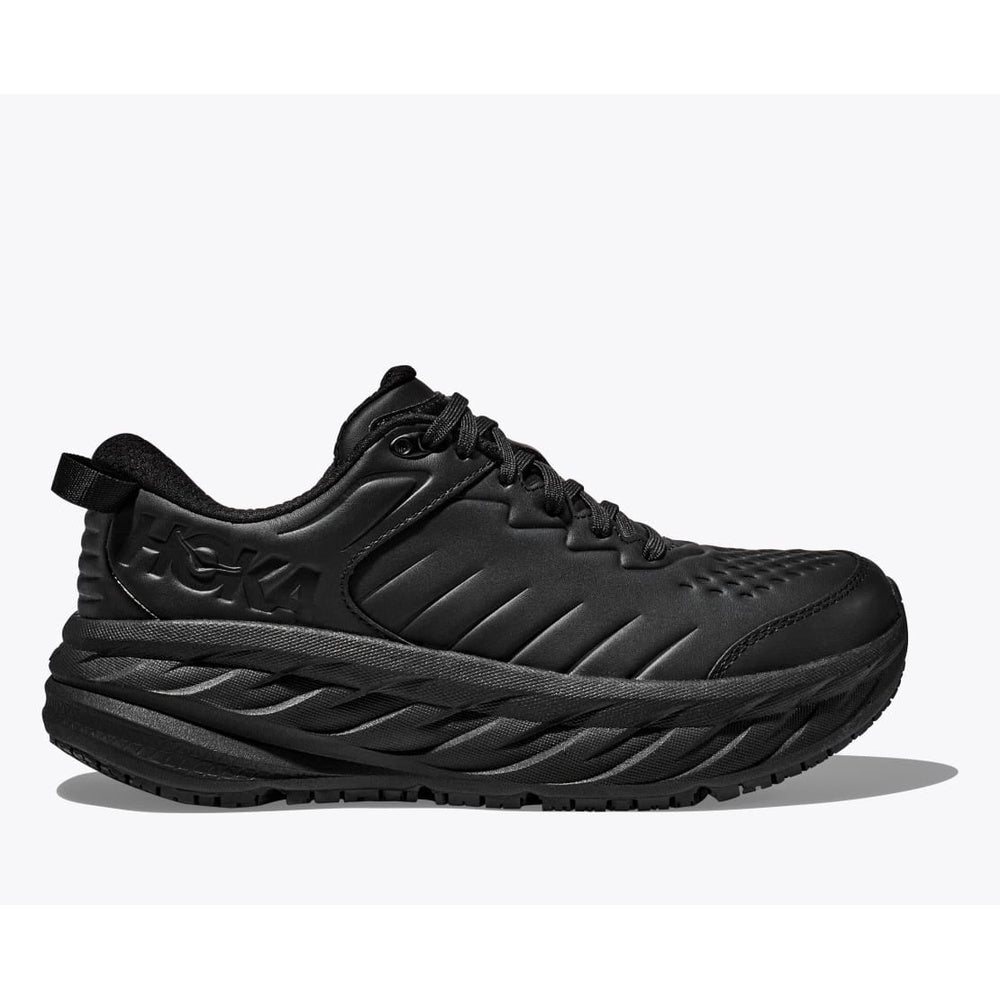 Black Hoka Bondi SR running shoe with chunky sole and textured upper