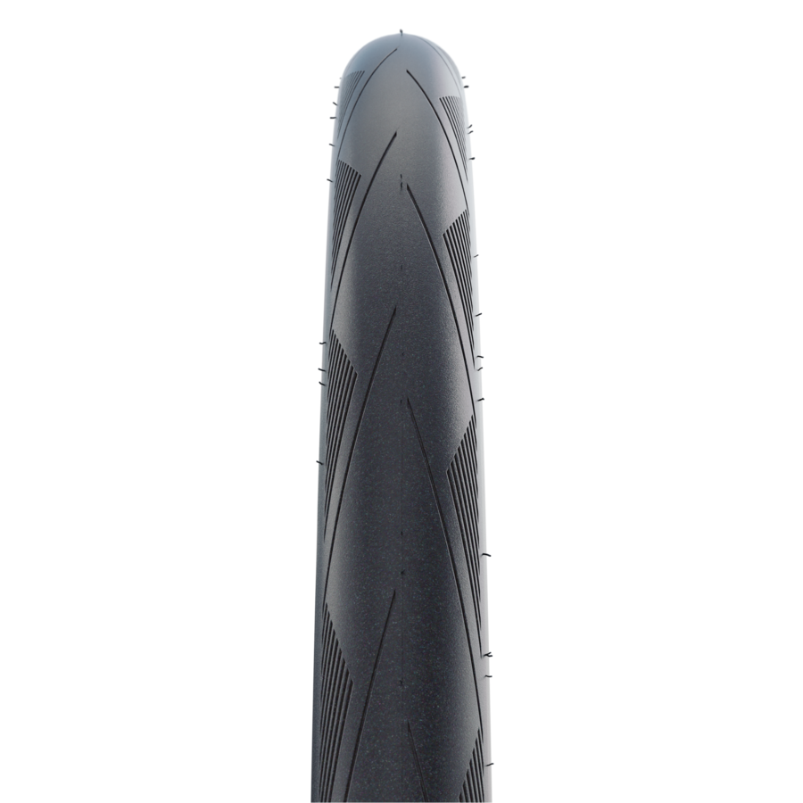 Schwalbe Durano DD 700x25 folding tire in black with diagonal tread pattern