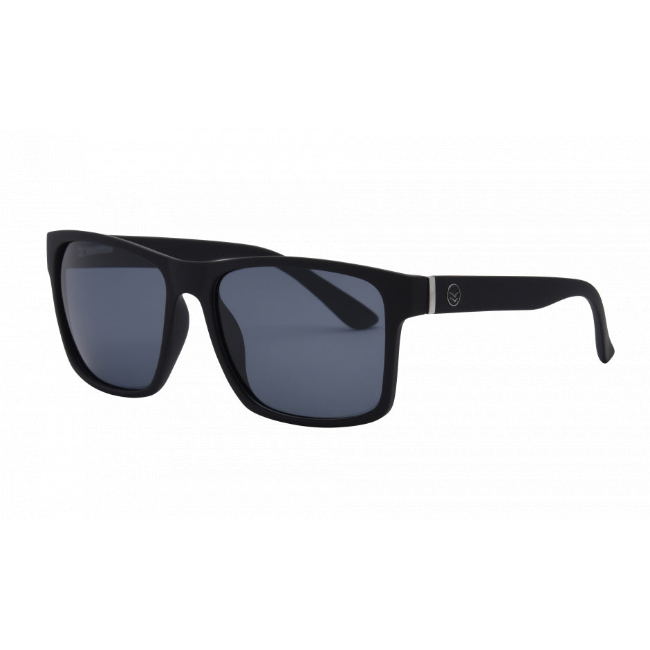 Ryders Eyewear Ryder sunglasses in matte black with dark smoke lenses, angled view