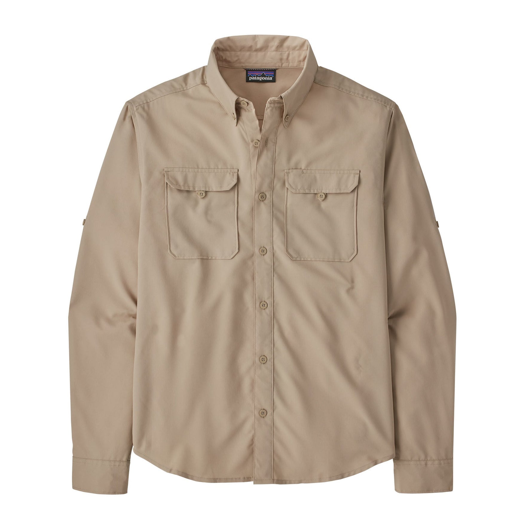 Patagonia Men's Long-Sleeved Self-Guided Hike Shirt in Oar Tan color