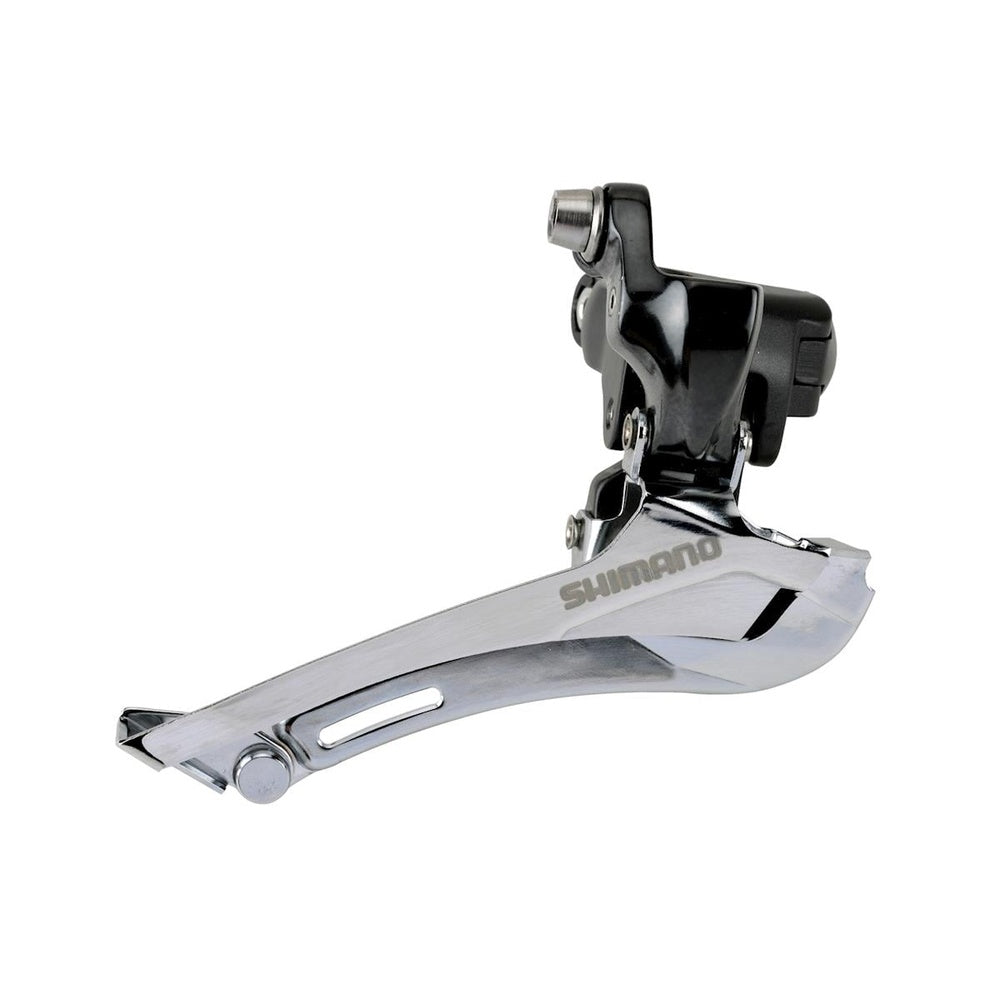 Shimano FD-CX70 front derailleur in black and silver finish on white background