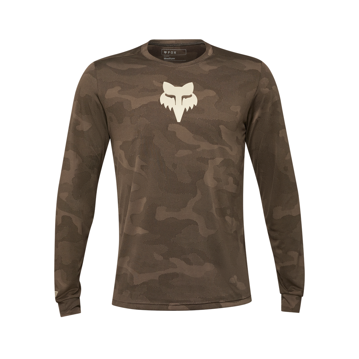 Fox Ranger Long Sleeve Jersey in brown olive camouflage pattern with Fox logo