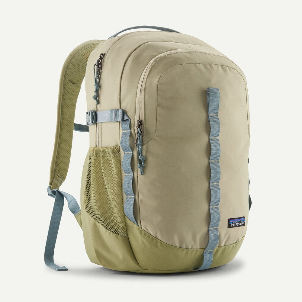 Patagonia Refugio Day Pack 26L backpack in Weathered Stone colorway with blue straps
