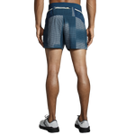 Brooks Sherpa 5-inch men's running shorts in blue with mesh pattern, rear view
