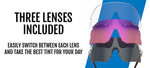 Tifosi Rail sunglasses with white frame and three interchangeable lenses displayed
