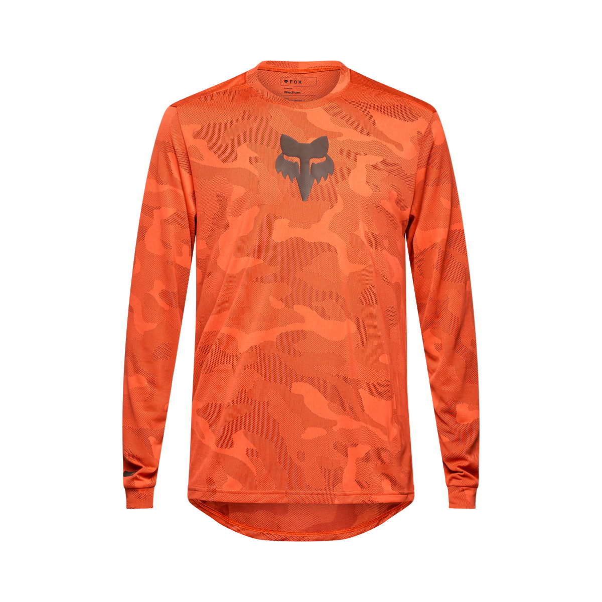 Fox Ranger Long Sleeve Jersey in orange camo pattern with Fox head logo on chest