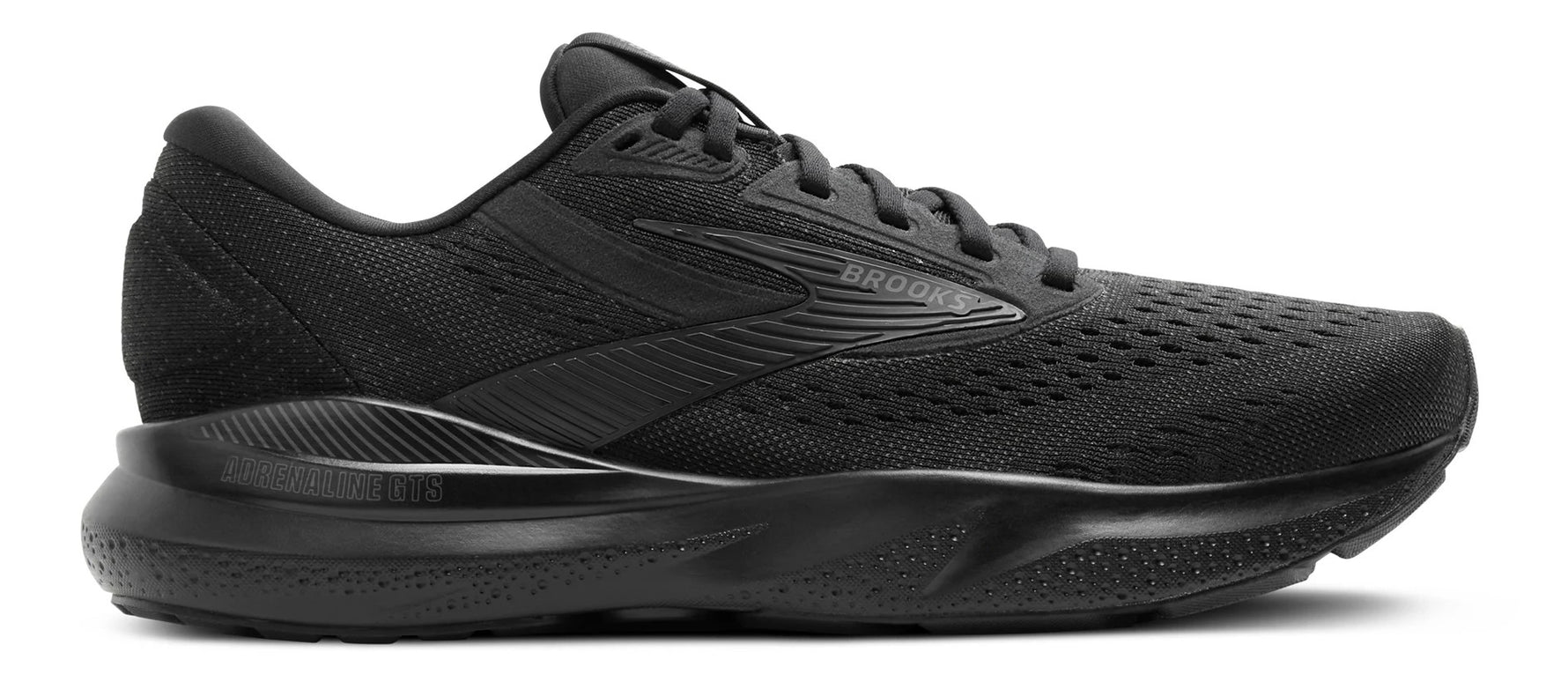 Brooks Adrenaline GTS 24 men's running shoe in black with textured mesh upper