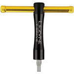 Lezyne T-Drive tool assembled with gold crossbar and black handle showing hex bit