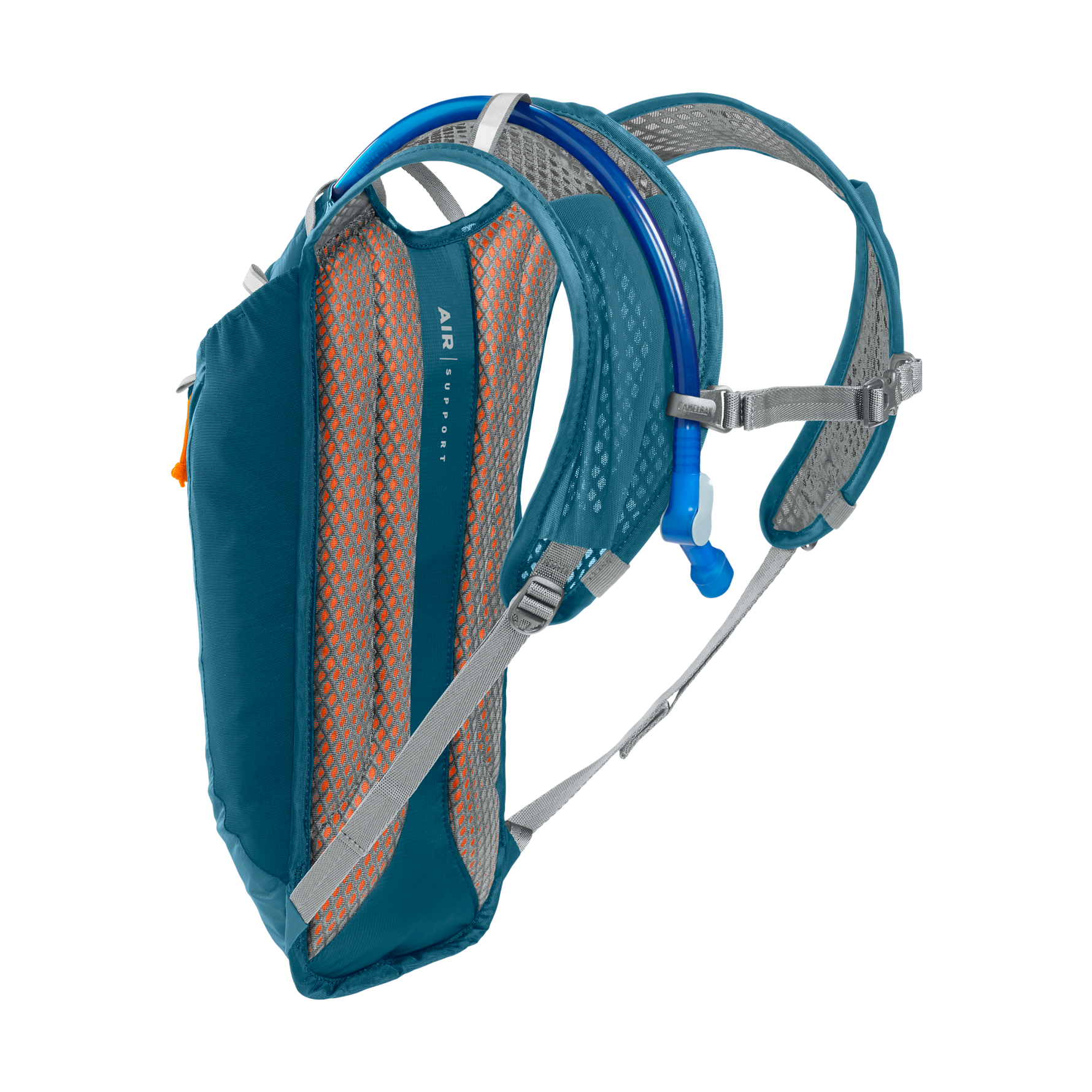 CamelBak Rogue Light 7 bike hydration pack in Moroccan blue with orange mesh back panel