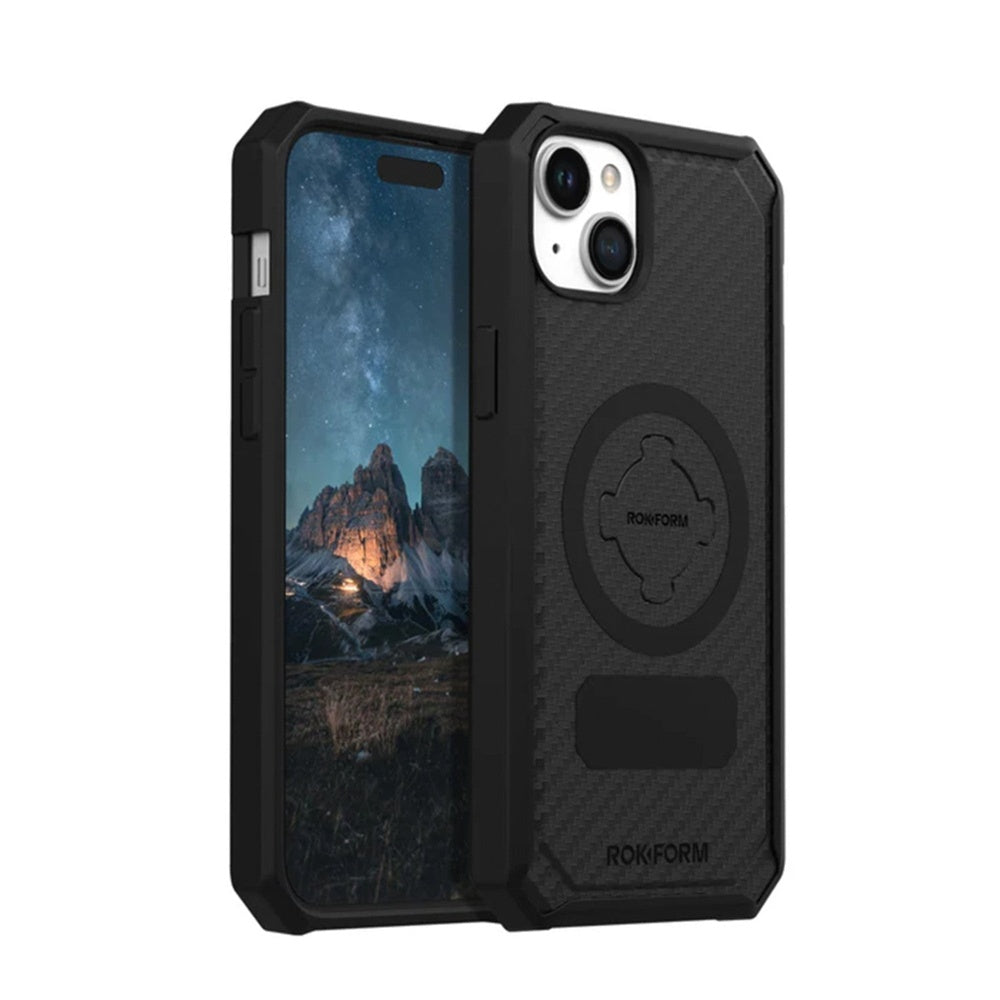 Rokform Rugged Case for iPhone 15 Plus in black with RokLock mount system