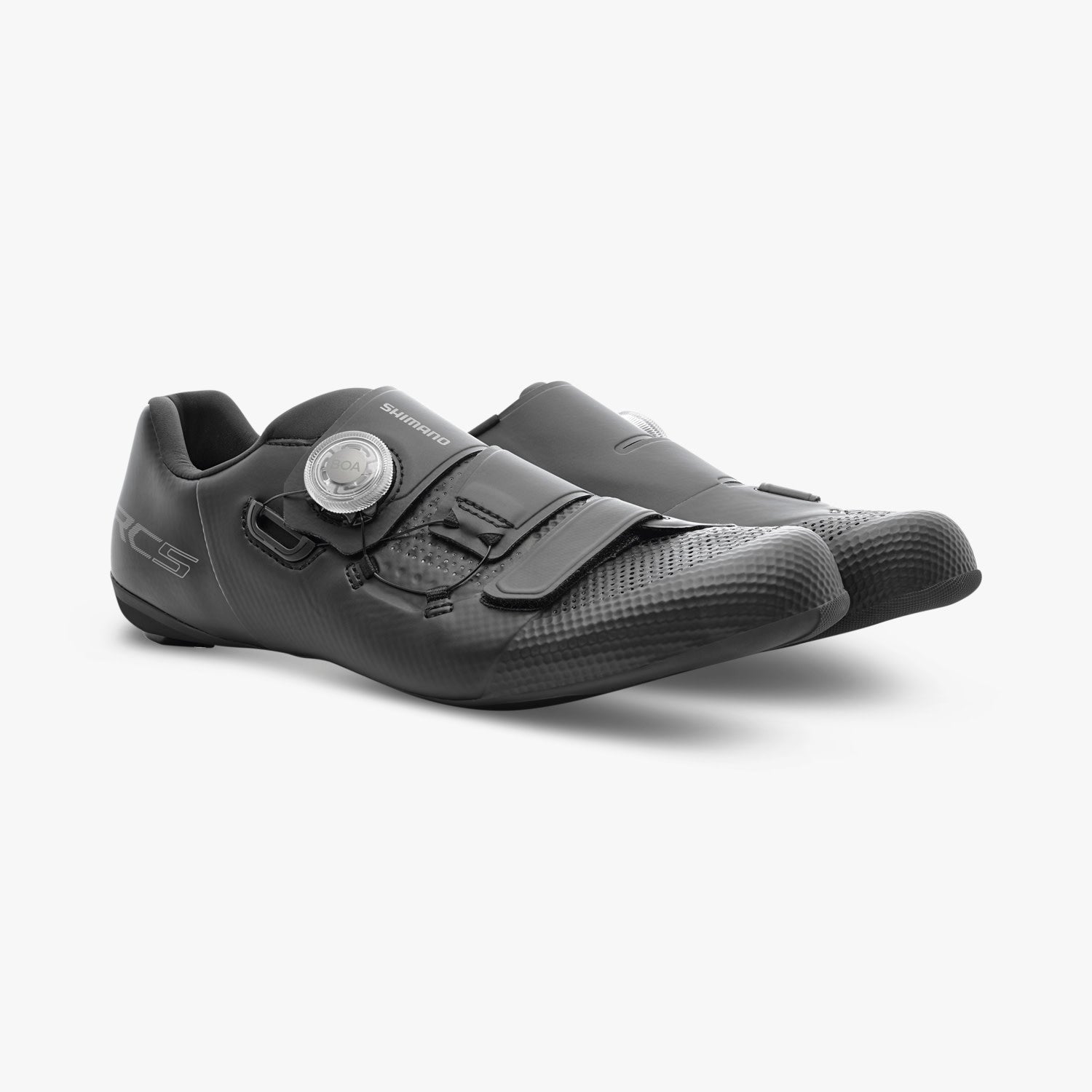 Black Shimano RC502 men's cycling shoes with BOA dial and velcro straps