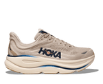 HOKA Bondi 9 running shoe in stucco beige colorway with blue accents