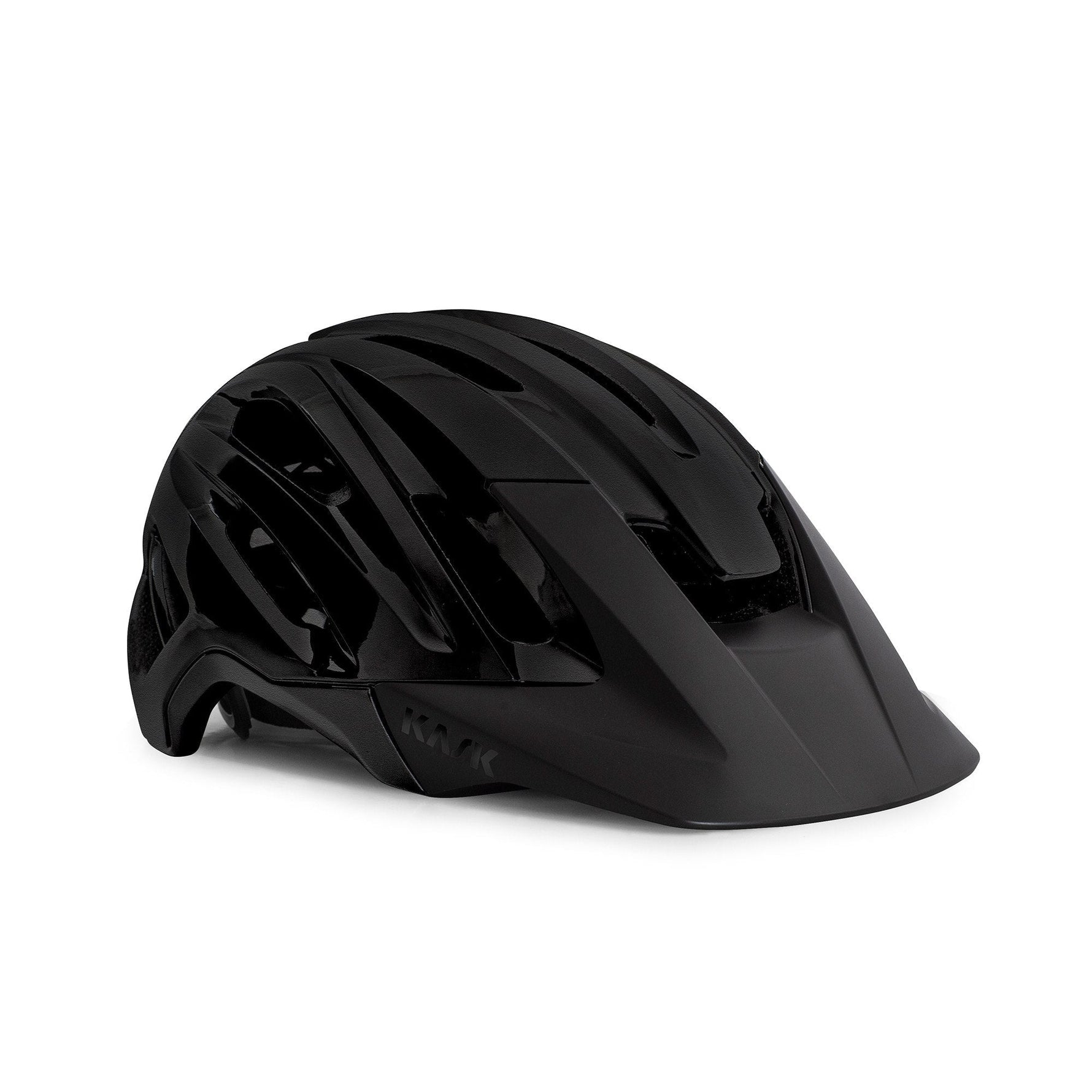 Black matte Kask Caipi mountain bike helmet with visor on white background