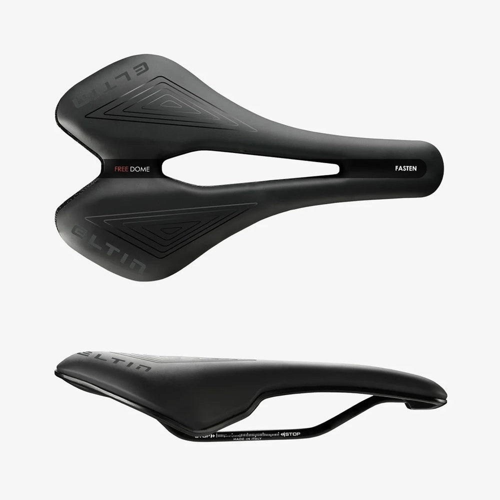 Eltin Kemp black bicycle saddle shown from top and side view