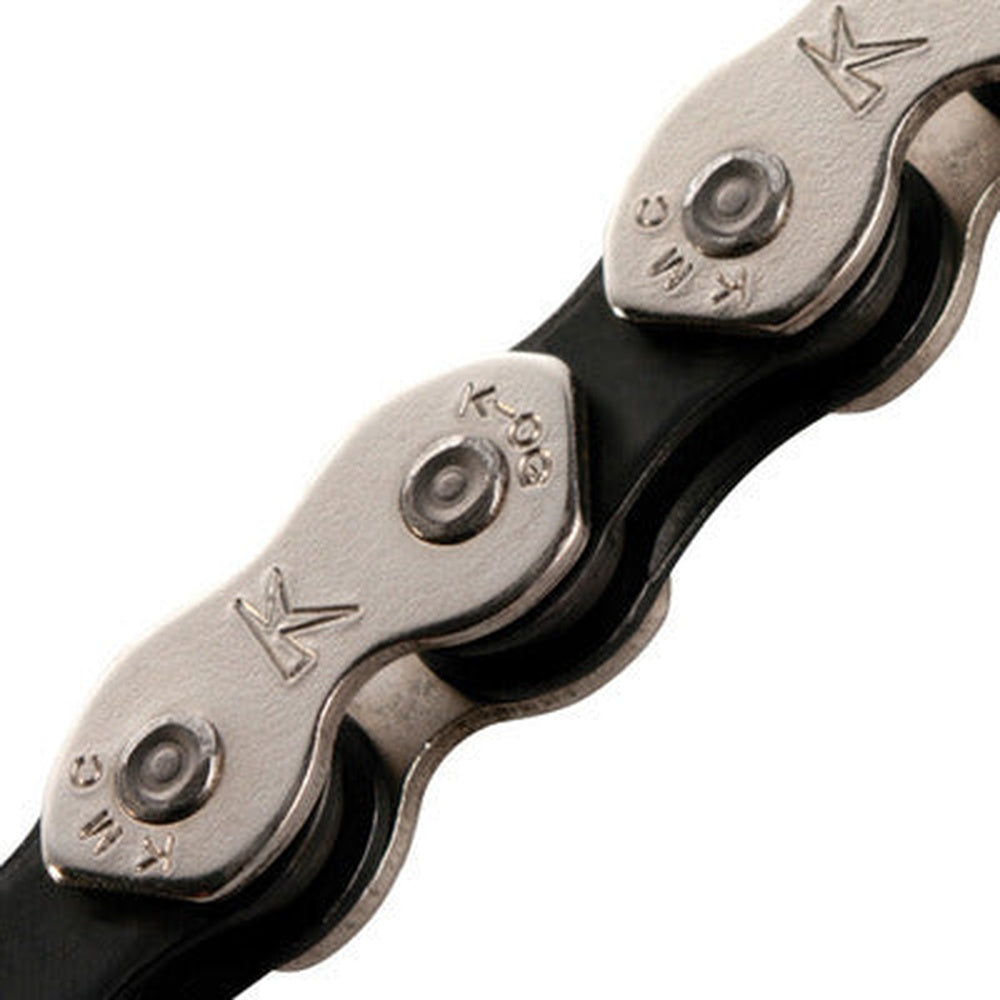 KMC K810 bicycle chain with silver outer plates and black inner links