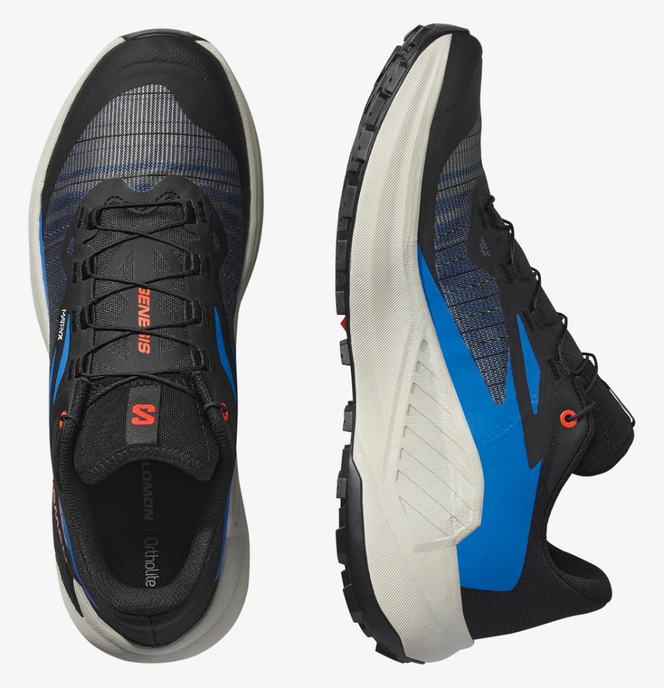 Salomon Genesis men's running shoes in black with blue accents and gray sole