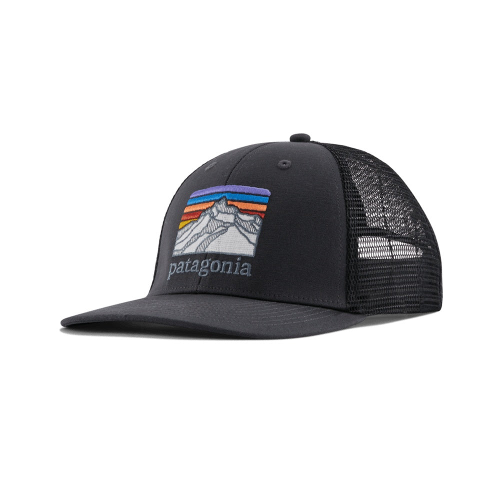 Patagonia Line Logo Ridge LoPro Trucker Hat in black with mesh back panel