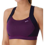 Brooks Uplift Crossback sports bra in violet purple with navy side panels