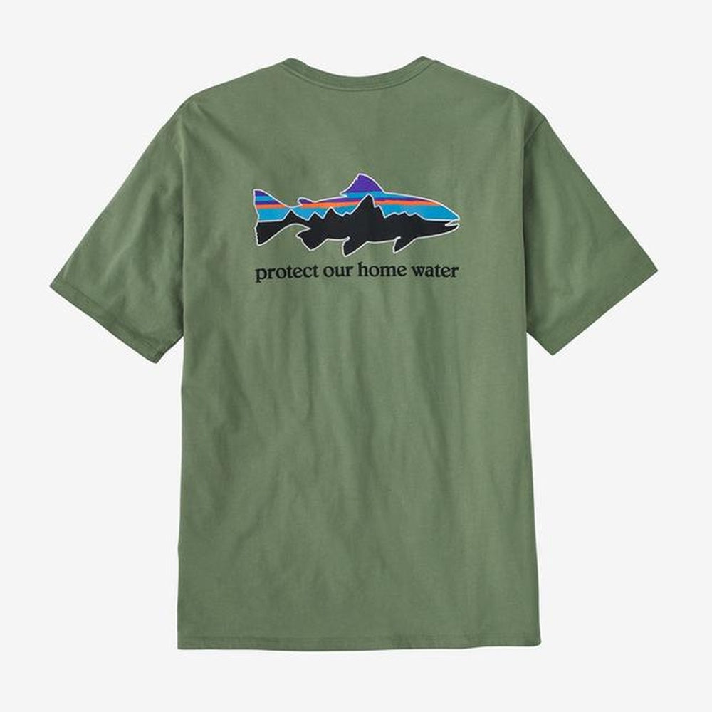 Patagonia Men's Home Water Trout Organic T-Shirt in Garden Green with fish graphic