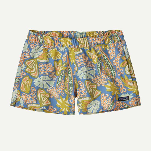Patagonia Women's Barely Baggies Shorts in blue tropical floral print pattern