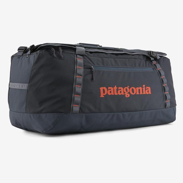 Patagonia Black Hole Duffel 100L in matte vessel blue with orange logo