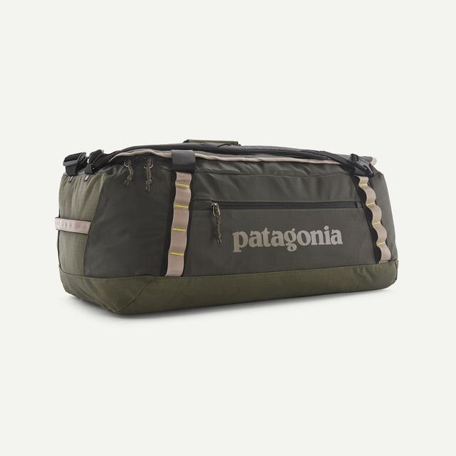 Patagonia Black Hole Duffel 55L in Basin Green with tan accent straps