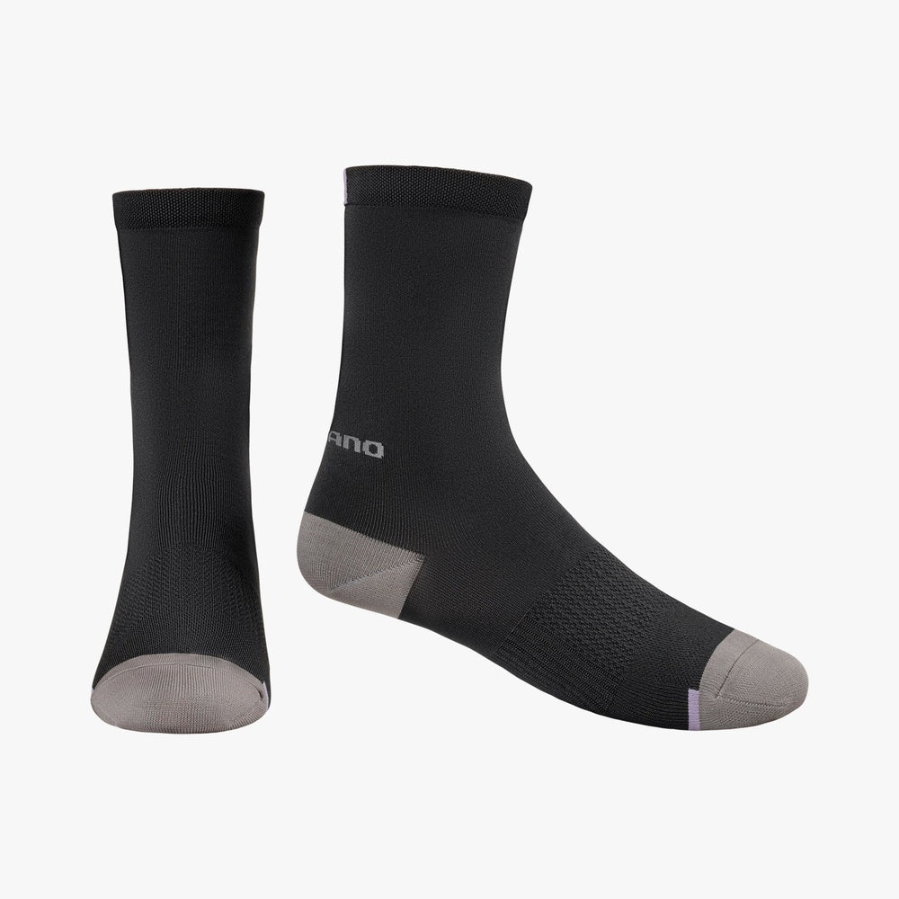 Shimano Performance cycling socks in black with gray accents, shown as a pair