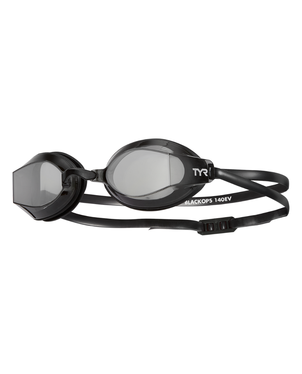 TYR Black Ops 140EV racing goggles with black frame and clear tinted lenses