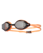 TYR Black Ops swimming goggles with orange straps and dark lenses