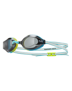 TYR BlackOps 140 EV racing goggles with smoke lenses and fluorescent green blue straps