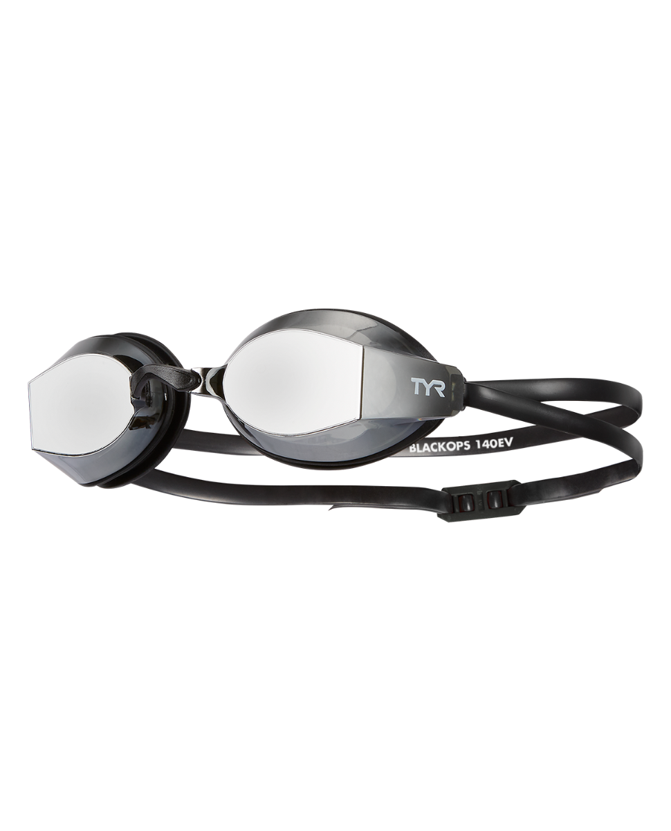 TYR Black Ops 140 EV racing goggles with mirrored smoke lenses and black strap