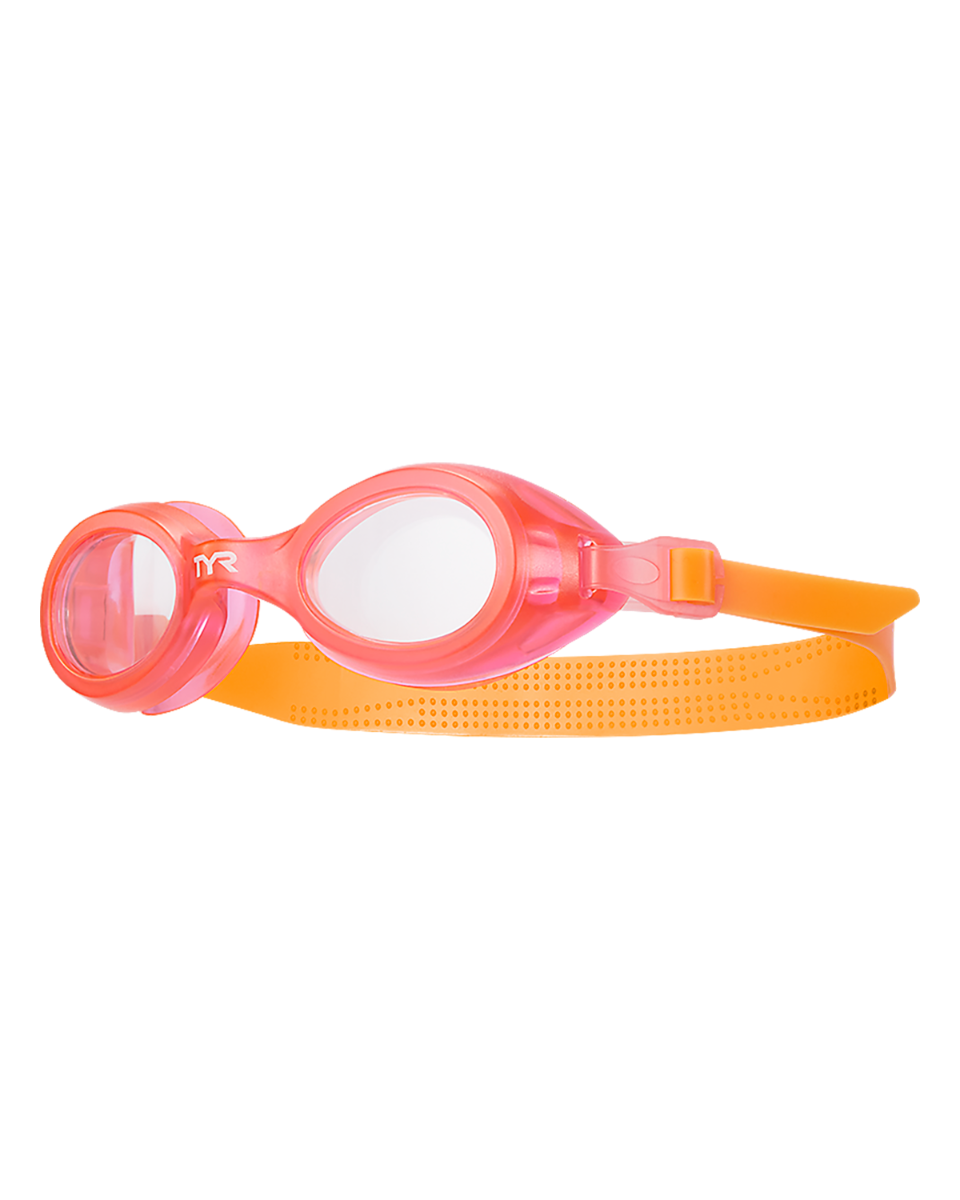TYR Aqua Blaze kids swimming goggles in pink and orange colors