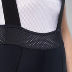 Close-up waistband detail of Gobik Limited 6.0 black bib shorts showing perforated mesh panel
