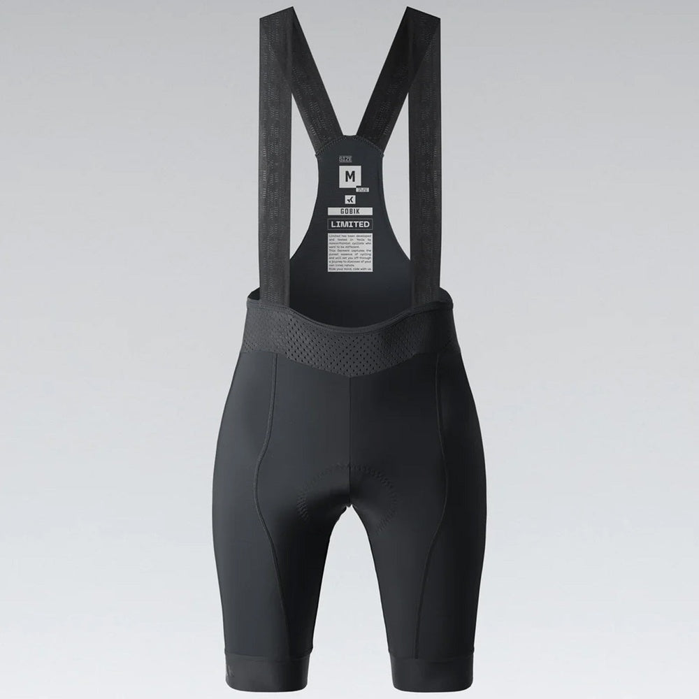 Gobik Limited 6.0 Women's Black Bib Short front view with label showing size M
