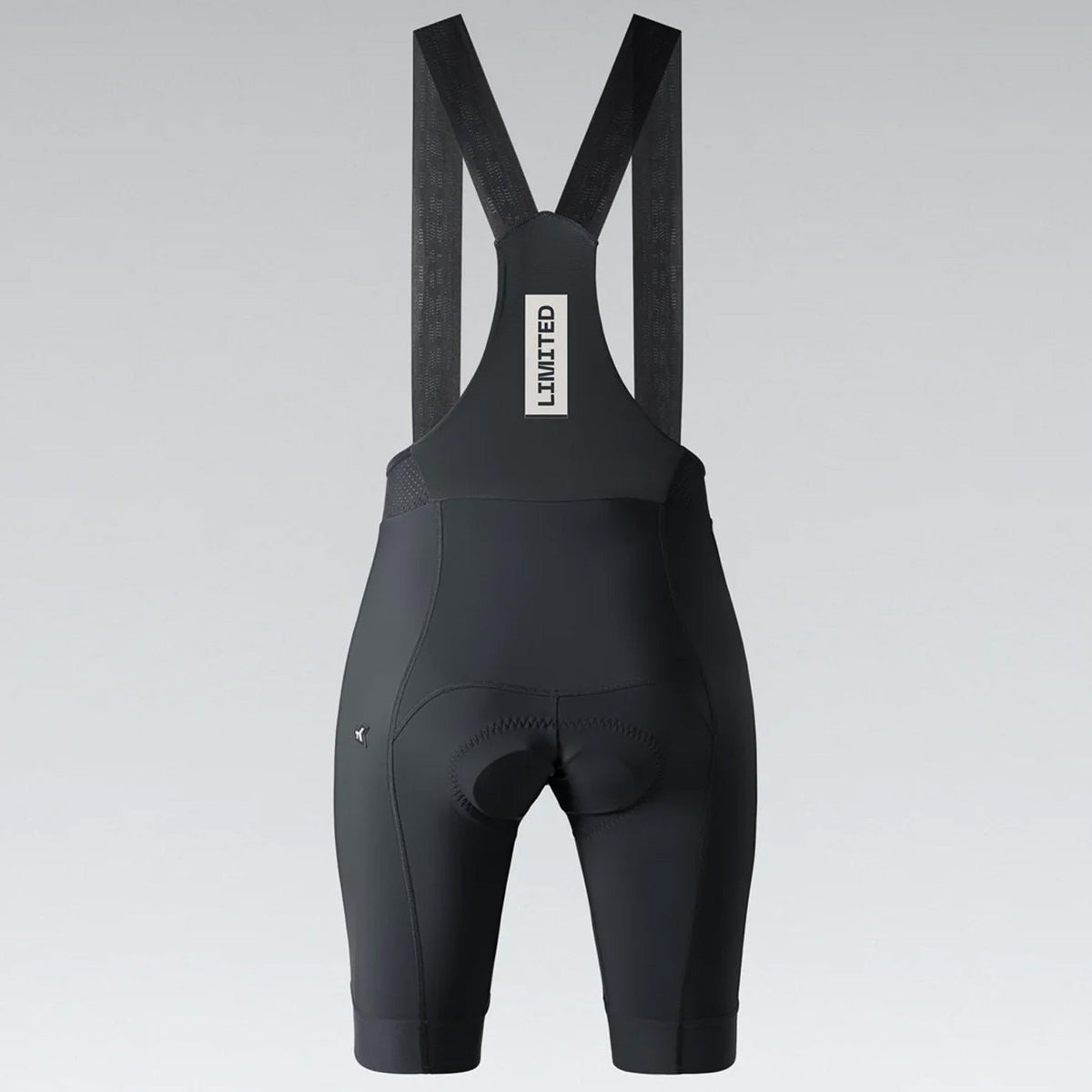 Gobik Limited 6.0 Women's Black Bib Short rear view showing chamois pad and LIMITED label