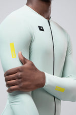 Gobik Avalon long sleeve cycling jersey in light mint green with yellow accents