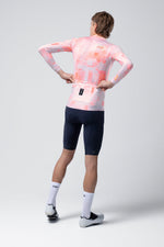 Gobik Vanquish long sleeve jersey in flamingo pink pixelated pattern, rear view