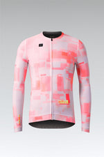 Gobik Vanquish long sleeve cycling jersey in pink flamingo pixelated pattern