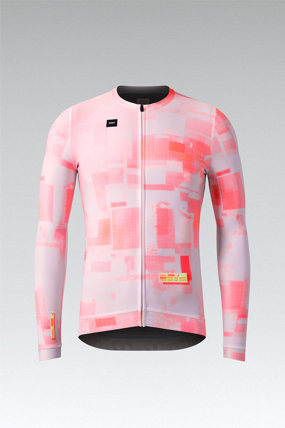 Gobik Vanquish long sleeve cycling jersey in pink flamingo pixelated pattern