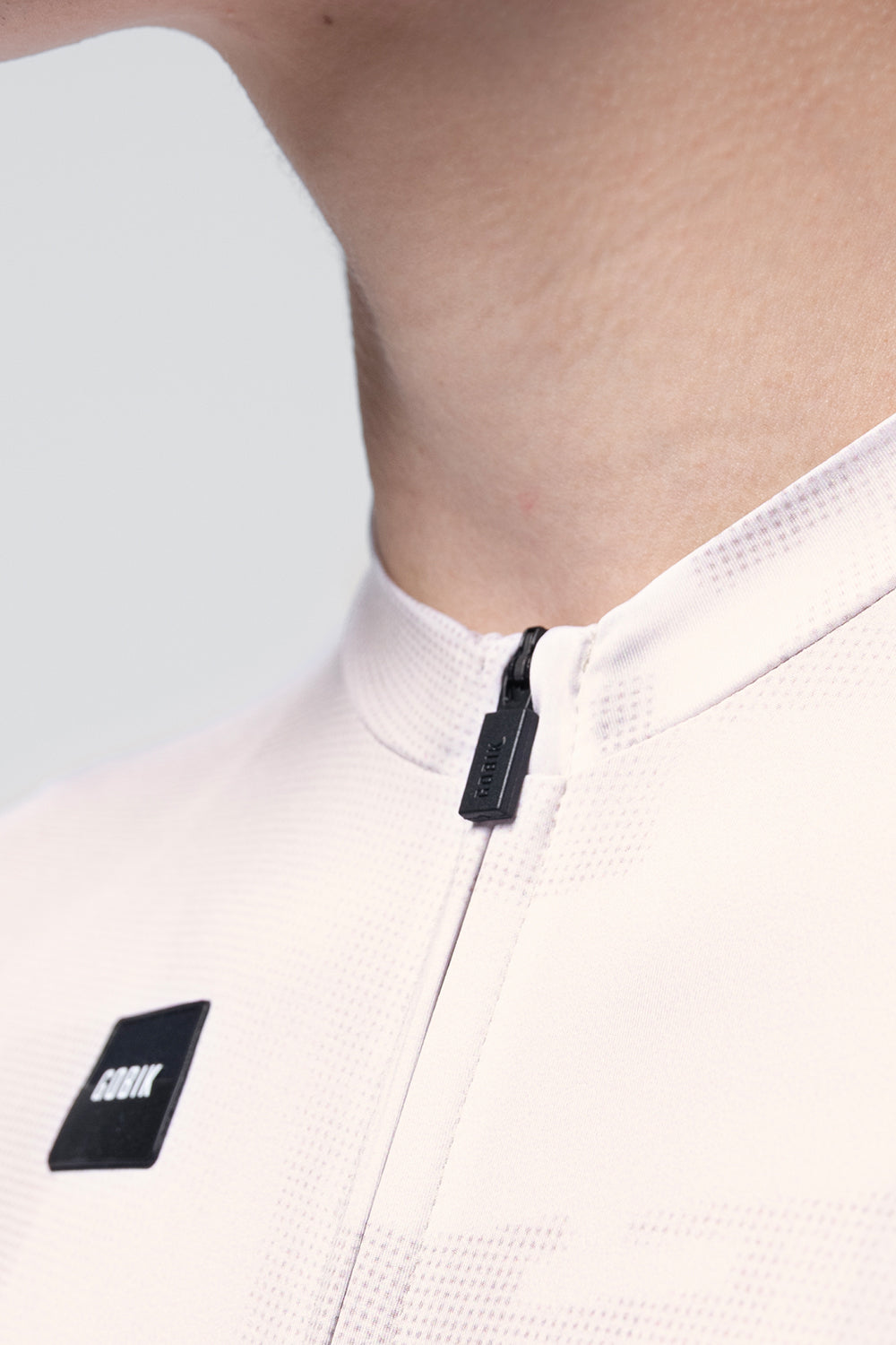 Gobik Vanquish long sleeve cycling jersey in whisper white with black zipper detail