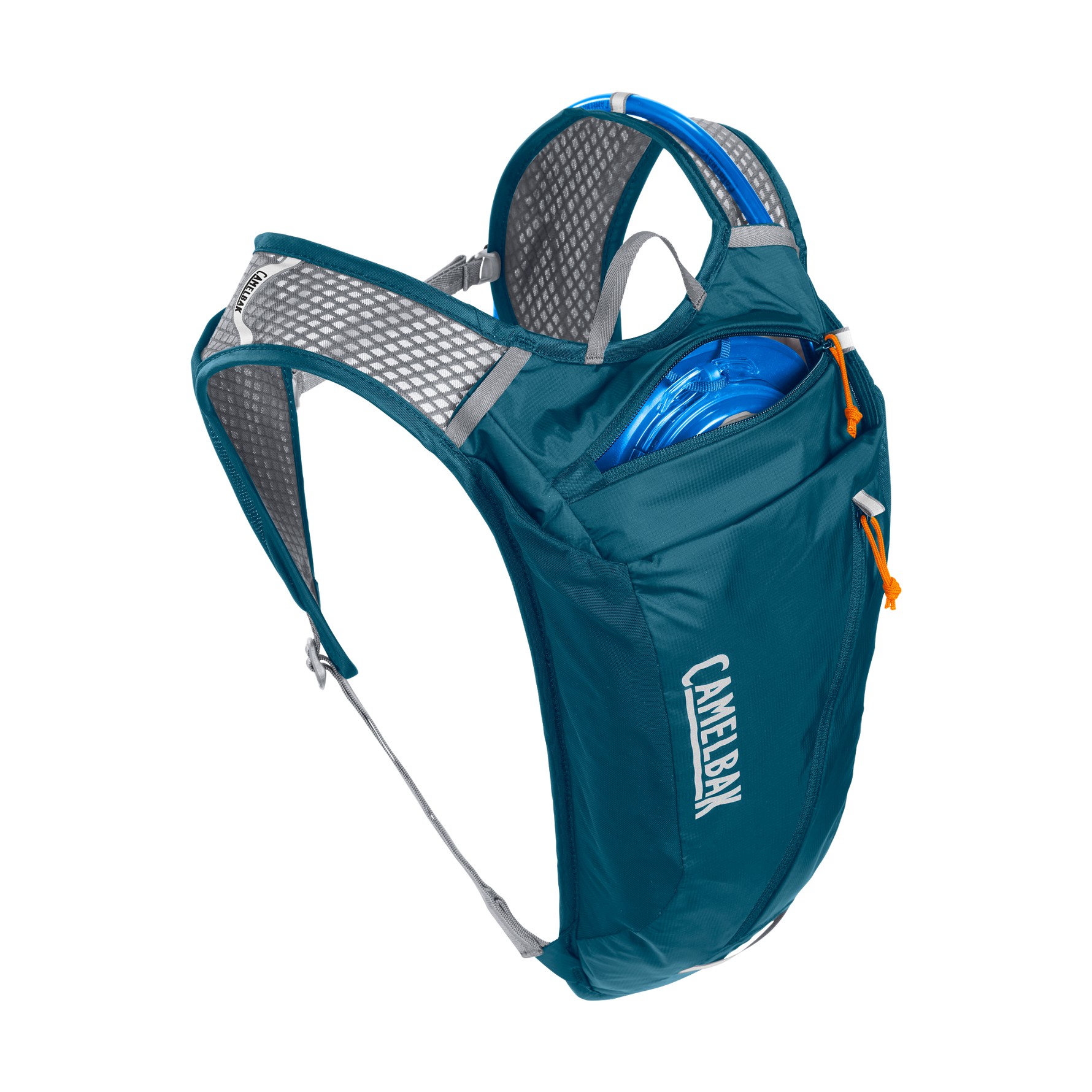CamelBak Rogue Light 7 hydration pack in teal blue with reservoir visible