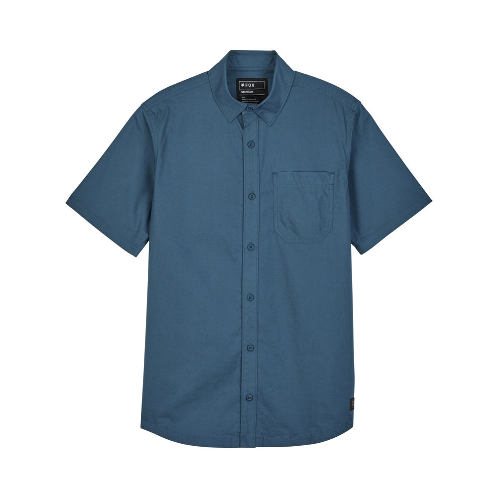 Fox Racing Roger SS Woven short-sleeve button-up shirt in steel blue, size medium