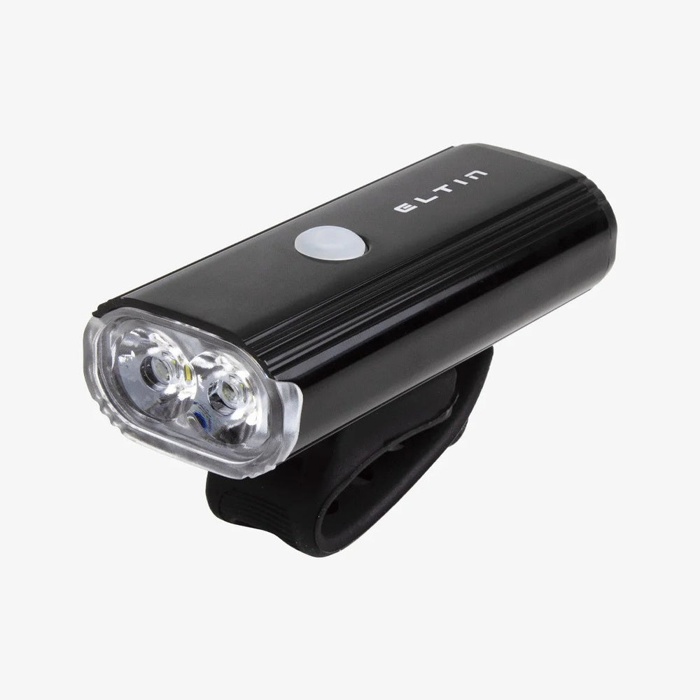 Black ELTIN front bike light with LED array and handlebar mount