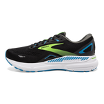 Brooks Adrenaline GTS 23 men's running shoe in black with blue and green details