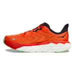 Hoka Arahi 6 running shoe in flame orange and black colorway with white midsole