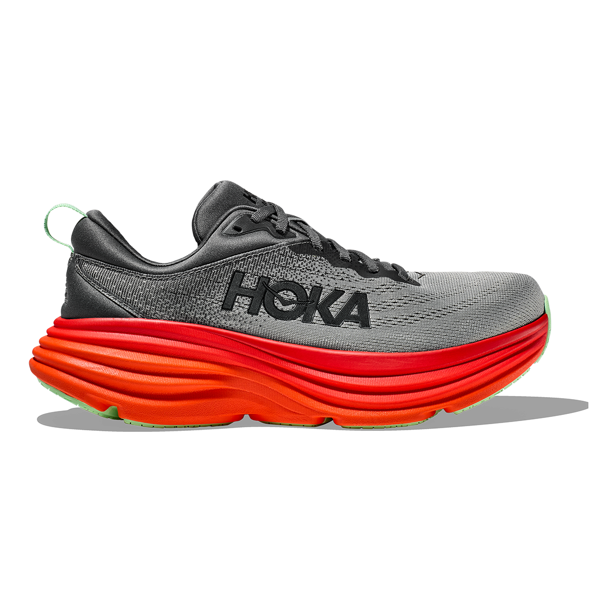 Hoka Bondi 8 men's running shoe in grey and orange colorway