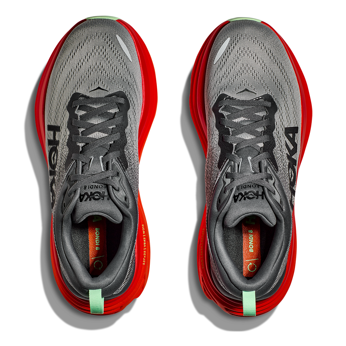 HOKA Bondi 8 men's running shoes in castlerock gray with flame red midsole