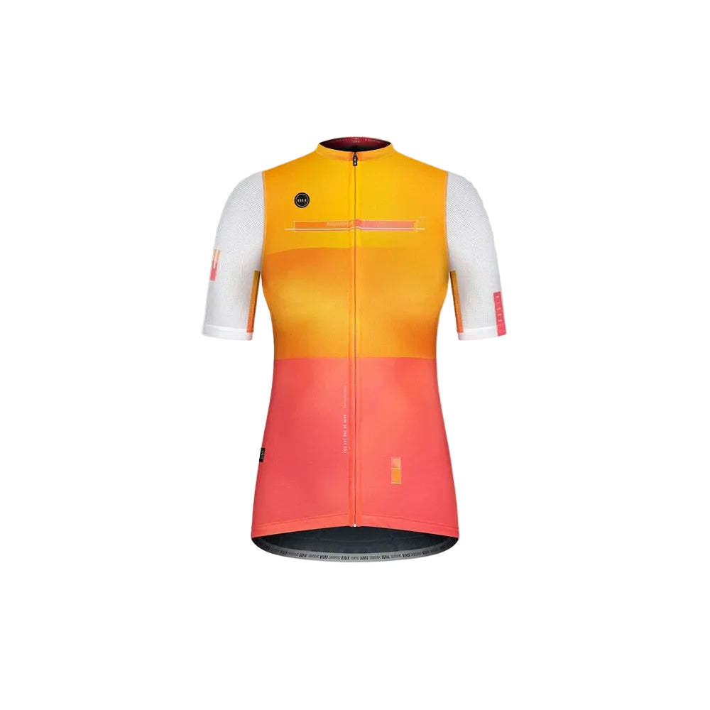 Gobik Stark Women's cycling jersey in mango orange gradient with white mesh sleeves