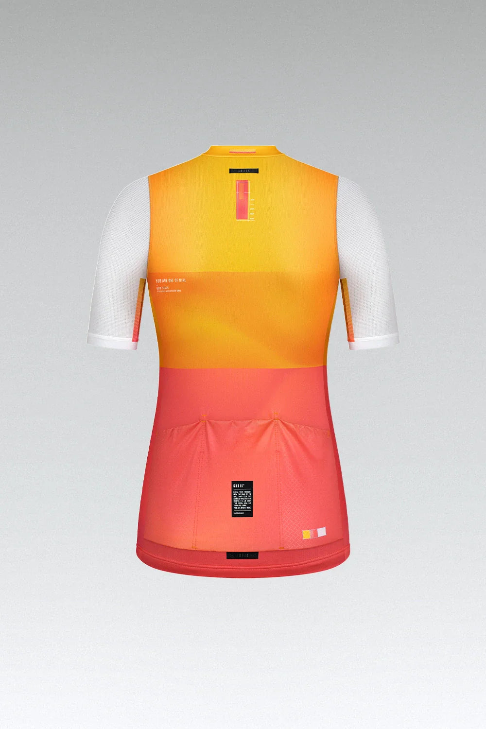 Gobik Stark women's cycling jersey in mango orange gradient with white sleeves