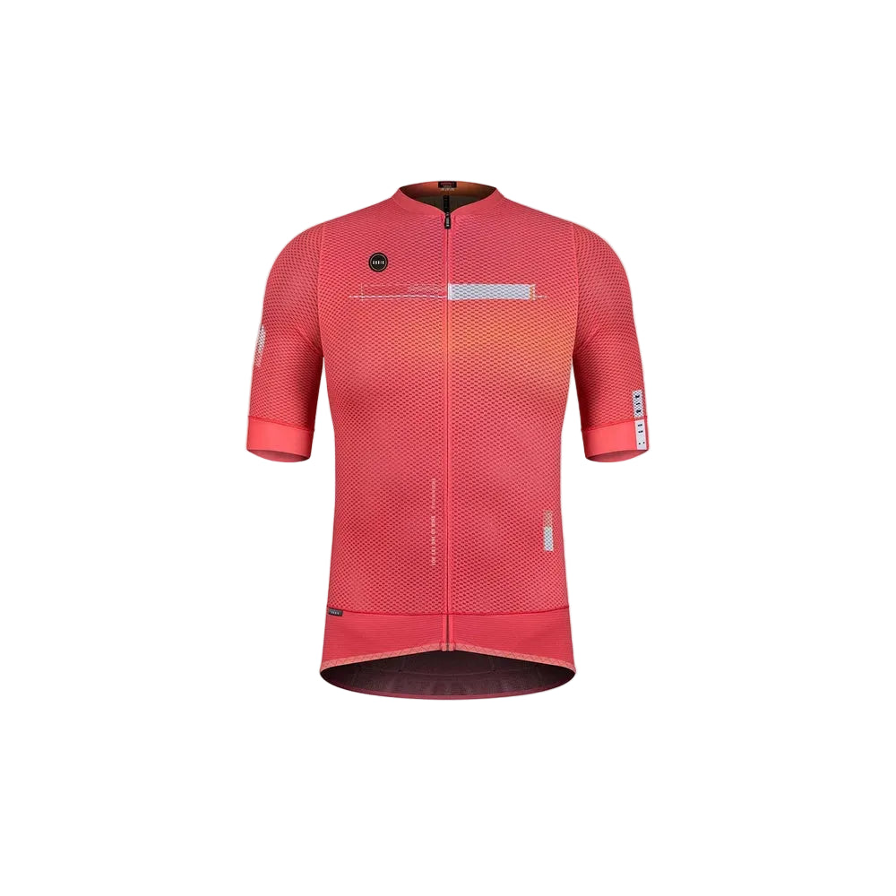 Gobik Carrera Paradise cycling jersey in coral pink with mesh texture and full zip
